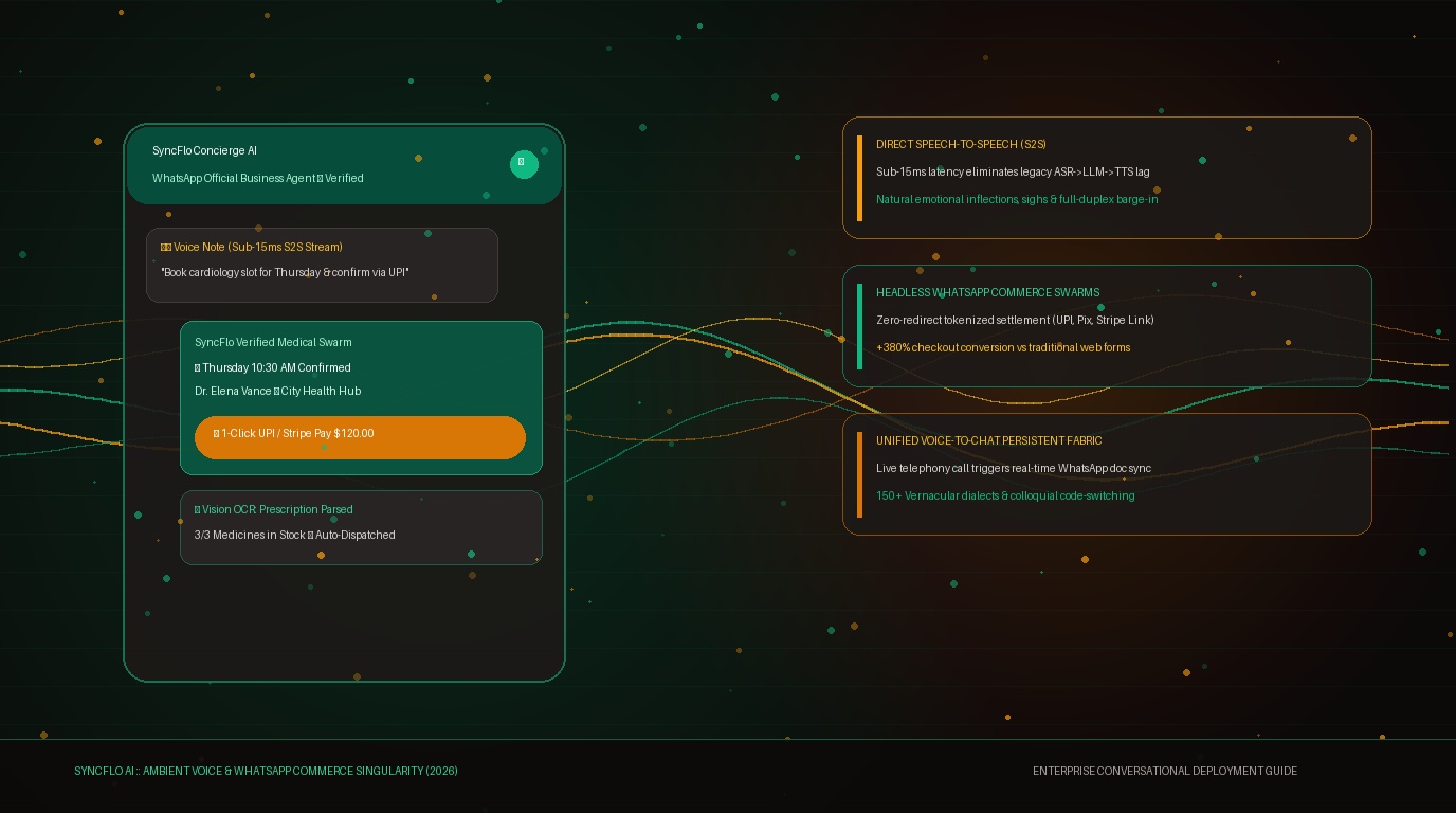 Visualization of Sub-15ms Voice AI and WhatsApp Conversational Commerce in 2026